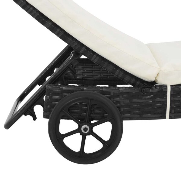 Napozóágy - Fekete Polyrattan - Állítható - 199cm