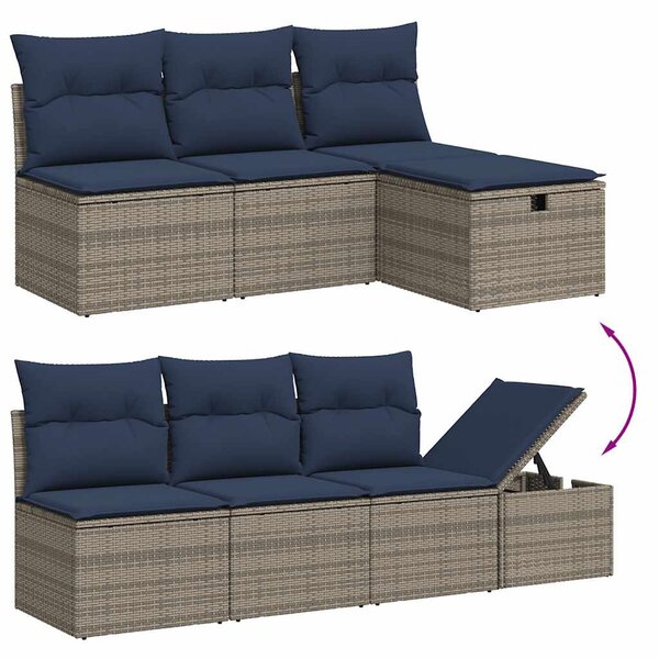 9 db szürke polyrattan kerti kanapégarnitúra párnákkal