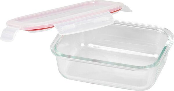 Tárolóedény MagicHome, Téglalap alakú, 650 ml, fedéllel, Clip, üveg