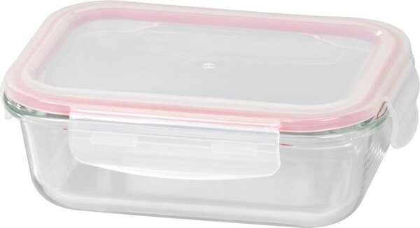 Tárolóedény MagicHome, Téglalap alakú, 650 ml, fedéllel, Clip, üveg