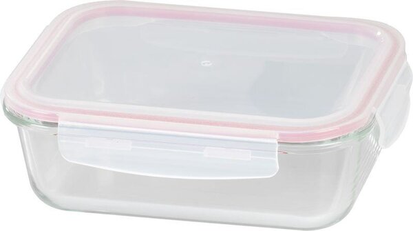 Tárolóedény MagicHome, Téglalap alakú, 1000 ml, fedéllel, Clip, üveg