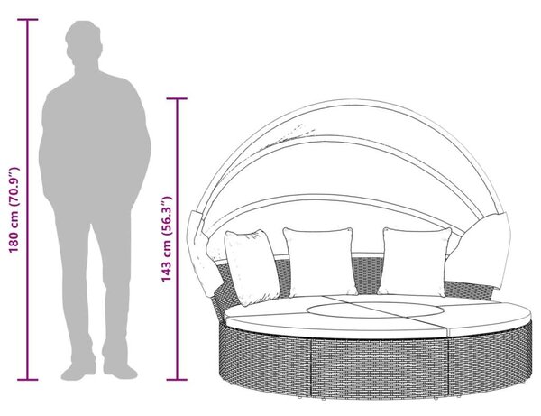 VidaXL Kerek Napozóágy - Polyrattan - 178cm