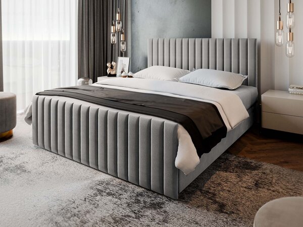 ARION kárpitozott boxspring franciaágy 140x200 – világosszürke