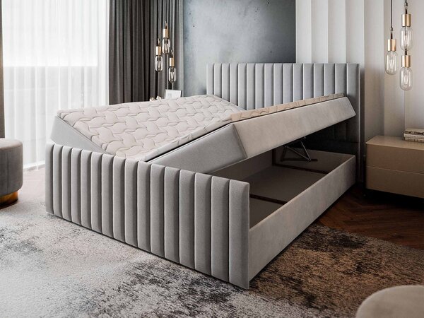 ARION kárpitozott boxspring franciaágy 140x200 – világosszürke