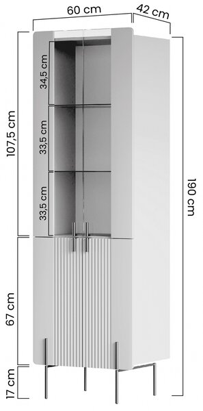 Malmi vitrines szekrény 60 cm négyajtós - kasmír / arany lábak