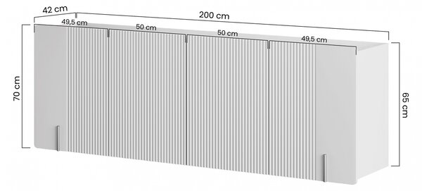 Malmi függesztett négyajtós komód 200 cm - kasmír / crema bianca / arany