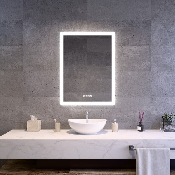 Álló fürdőszobai LED tükör 60x80cm | Páramentesítő - Óra - Fényerő és színhőmérséklet szabályozás | Welland Luxury-Line G1097