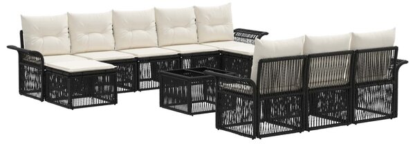 Kerti Kanapé Szett 11 db Fekete polirattan
