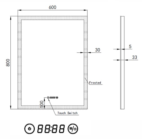 Álló fürdőszobai LED tükör 60x80cm | Páramentesítő - Óra - Fényerő és színhőmérséklet szabályozás | Welland Luxury-Line G1097
