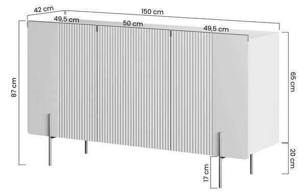 Malmi komód 150 cm háromajtós - kasmír / fekete lábak