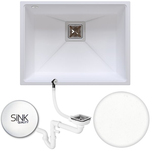 SINK Quality Mosogató Minőségi Argon 60, gránit konyhai mosogató 550x420x225 mm + króm szifon, fekete, SKQ-ARG.C.1KBO.60.X