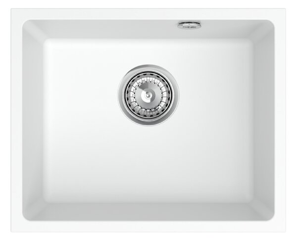 SINK Quality Mosogató Quality Crypton 55, gránit konyhai mosogató 460x375x205 mm + króm szifon, fehér, SKQ-CRY.W.1KBO.55.X