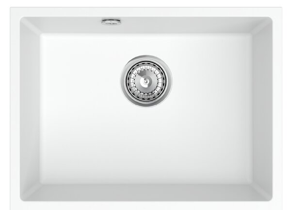 SINK Quality Mosogató Quality Crypton 60, gránit konyhai mosogató 535x400x205 mm + króm szifon, fehér, SKQ-CRY.W.1KBO.60.X