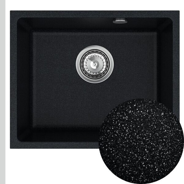 SINK Quality Mosogató Quality Crypton 55, gránit konyhai mosogató 460x375x205 mm + króm szifon, fekete foltos, SKQ-CRY.B.1KBO.55.X