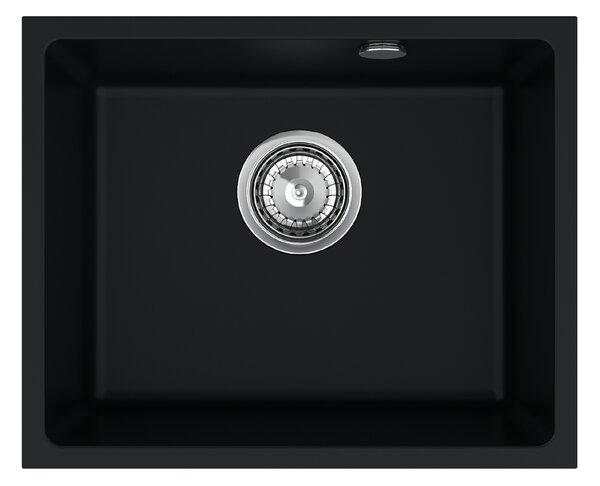 SINK Quality Mosogató minőségi Crypton 55, gránit konyhai mosogató 460x375x205 mm + króm szifon, fekete, SKQ-CRY.C.1KBO.55.X