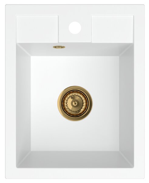 SINK Quality Mosogató Quality Ferrum 40, konyhai gránit mosogató 400x500x195 mm + arany szifon, fehér, SKQ-FER.W.1K40.XG