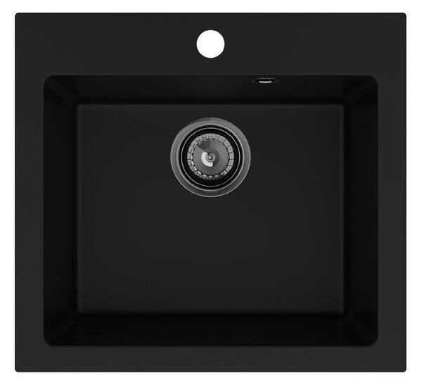 SINK Quality Mosogató Quality Ferrum 50, konyhai gránit mosogató 490x450x195 mm + fekete szifon, fekete, SKQ-FER.C.1K50.XB