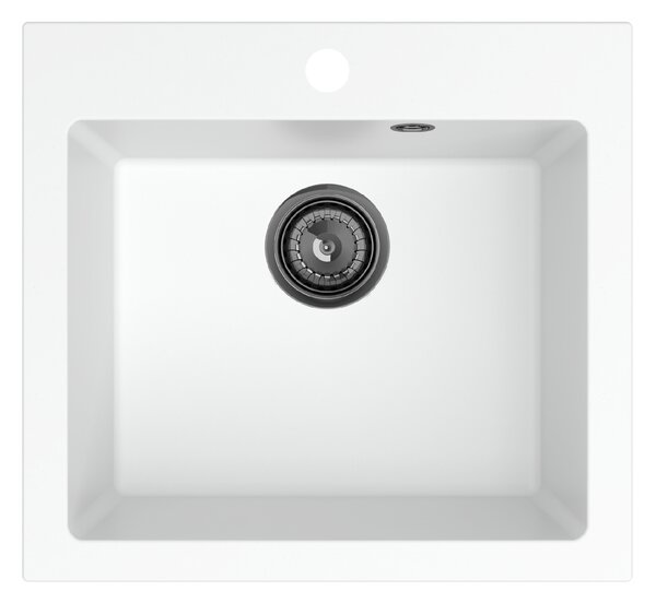 SINK Quality Mosogató Quality Ferrum 50, konyhai gránit mosogató 490x450x195 mm + fekete szifon, fehér, SKQ-FER.W.1K50.XB