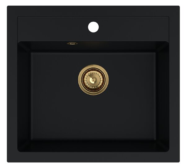 SINK Quality Mosogató Quality Ferrum, konyhai gránit mosogató 565x510x205 mm + arany szifon, fekete, SKQ-FER.C.1K60.XG