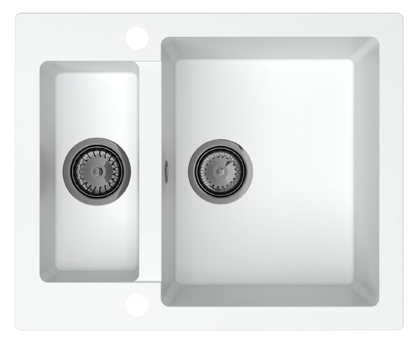 SINK Quality Mosogató Quality Ferrum, konyhai gránit mosogató 605x495x210 mm + fekete szifon, fehér, SKQ-FER.W.5KBO.XB