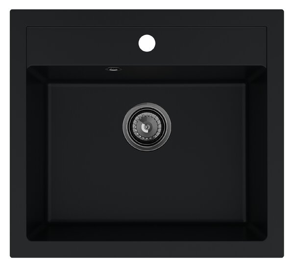 SINK Quality Mosogató Quality Ferrum, konyhai gránit mosogató 565x510x205 mm + fekete szifon, fekete, SKQ-FER.C.1K60.XB