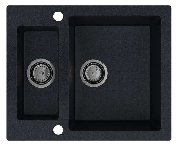 SINK Quality Mosogató Quality Ferrum, konyhai gránit mosogató 605x495x210 mm + fekete szifon, fekete foltos-BROCADE, SKQ-FER.B.5KBO.XB