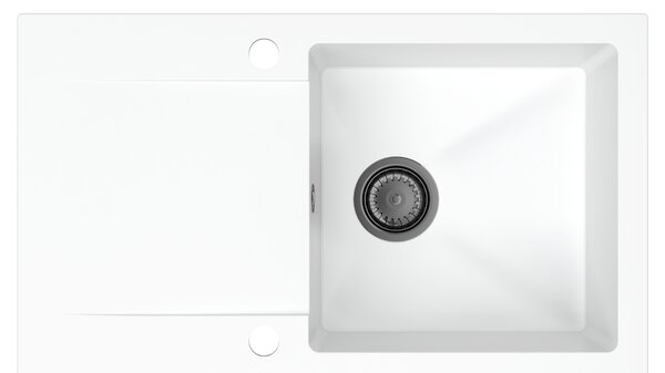SINK Quality Mosogató Quality Ferrum, konyhai gránit mosogató 770x450x190 mm + fekete szifon, fehér, SKQ-FER.W.1KDO.XB