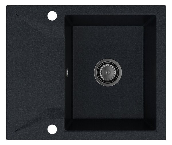 SINK Quality Mosogató Minőségi Obszidián, konyhai gránit mosogató 590x500x210 mm + fekete szifon, fekete foltos-Brocade, SKQ-OBS.B.1KKO.XB