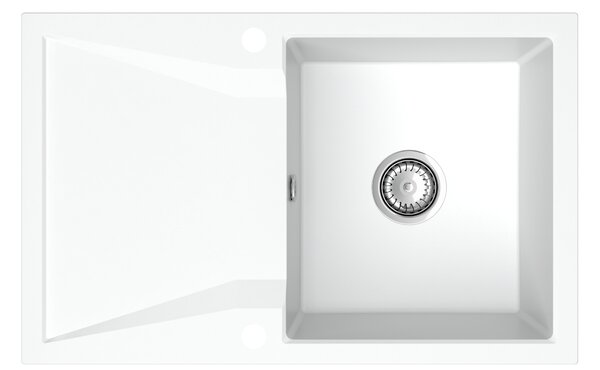 SINK Quality Mosogató Minőségi Obszidián, konyhai gránit mosogató 790x500x210 mm + króm szifon, fehér, SKQ-OBS.W.1KDO.X
