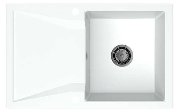 SINK Quality Mosogató Minőségi Obszidián, konyhai gránit mosogató 790x500x210 mm + fekete szifon, fehér, SKQ-OBS.W.1KDO.XB
