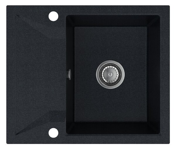 SINK Quality Mosogató Minőségi Obszidián, konyhai gránit mosogató 590x500x210 mm + króm szifon, fekete foltos-Brocade, SKQ-OBS.B.1KKO.X