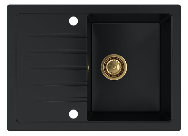 SINK Quality Mosogató Minőségi Titanite, konyhai gránit mosogató 680x495x215 mm + arany szifon, fekete, SKQ-TIT.C.1KKO.XG