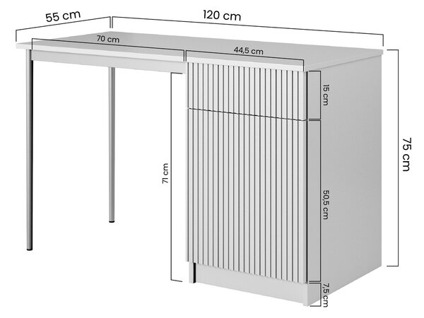 Nicole íróasztal 120 cm, egyajtós, fiókos - kasmír / arany lábak