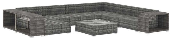 10 részes szürke polyrattan kerti ülőgarnitúra párnákkal