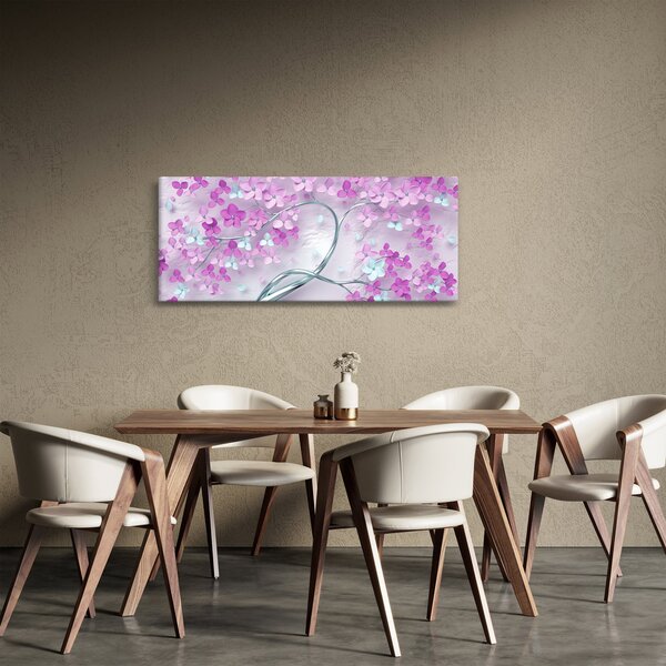 Virágok képe egy ezüst törzsön - absztrakt (120x50 cm)
