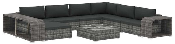 10 részes szürke polyrattan kerti ülőgarnitúra párnákkal