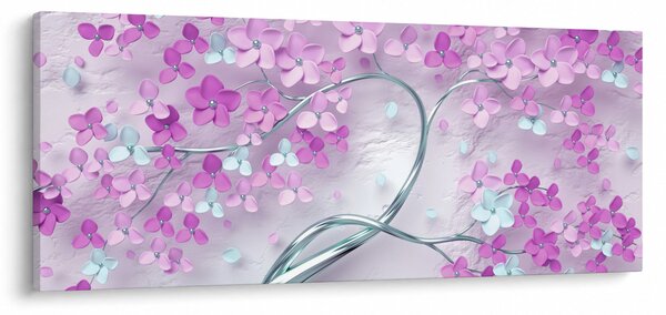 Virágok képe egy ezüst törzsön - absztrakt (120x50 cm)