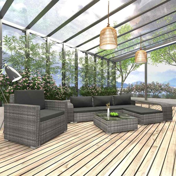 8 részes szürke polyrattan kerti bútorszett párnákkal
