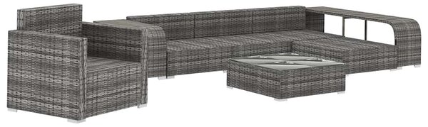 8 részes szürke polyrattan kerti bútorszett párnákkal