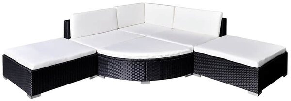 6 részes fekete polyrattan kerti ülőgarnitúra párnákkal