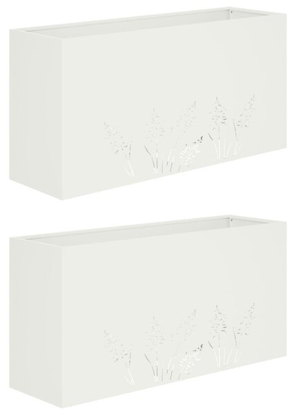 Kerti cserép 2 db Fehér 100 x 20 x 49 cm Hidegen hengerelt acél