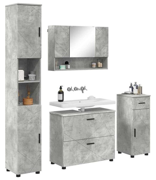 Fürdőszoba bútor szett 4 db Beton Szürke 35 x 30 x 192 cm