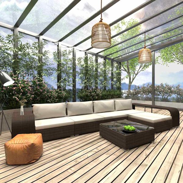 8 részes barna polyrattan kerti bútorszett párnákkal