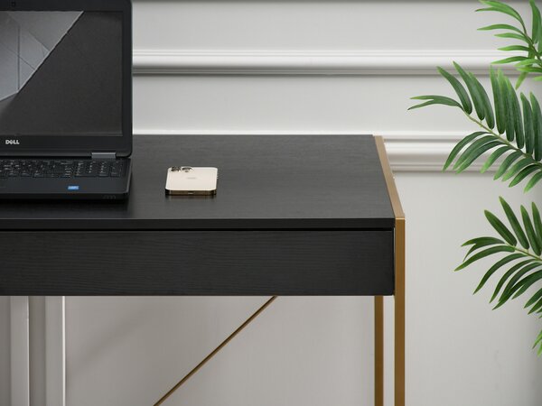 PC asztal Unica (fekete fa + arany)