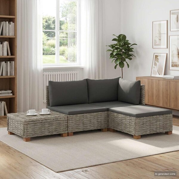 4 db Rattan Kerti Bútor Készlet Párnákkal GENDT Kubu Szürke