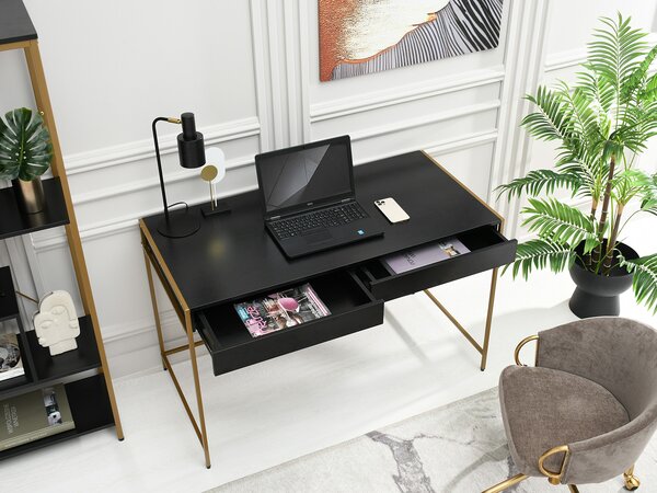 PC asztal Unica (fekete fa + arany)