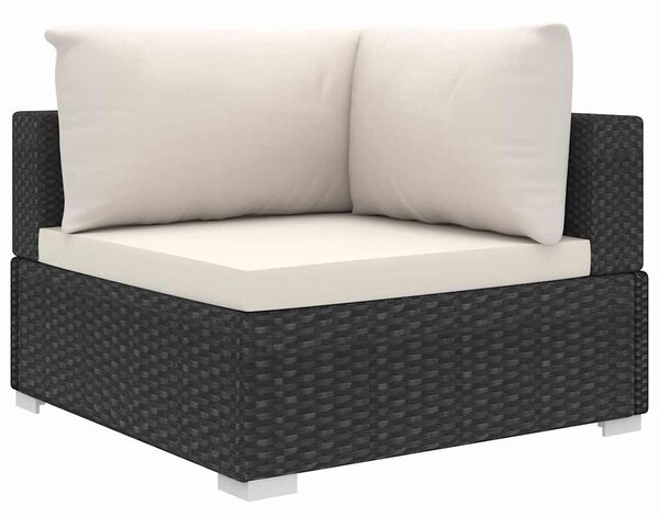 11-részes fekete polyrattan kerti bútorszett párnákkal