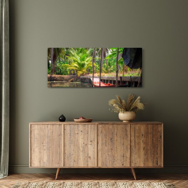 Kép - Fából készült hajó a csatornán, Thaiföld (120x50 cm)