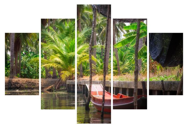 Kép - Fából készült hajó a csatornán, Thaiföld (150x105 cm)