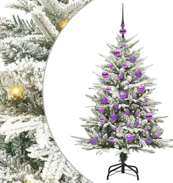 Műfenyő világítással és gömbkészlettel Zöld 120 cm PVC és PE